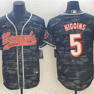 Cincinnati Bengals #5 Tee Higgins Gray Camo With Patch Cool Base Stitched Jersey