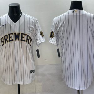 Milwaukee Brewers Blank White Pinstripe 2025 With Patch Stitched Jersey