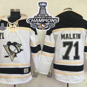 Penguins #71 Evgeni Malkin White Sawyer Hooded Sweatshirt 2016 Stanley Cup Champions Stitched Jersey