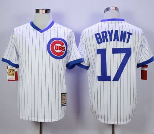 Cubs #17 Kris Bryant White Strip Home Cooperstown Stitched Jersey