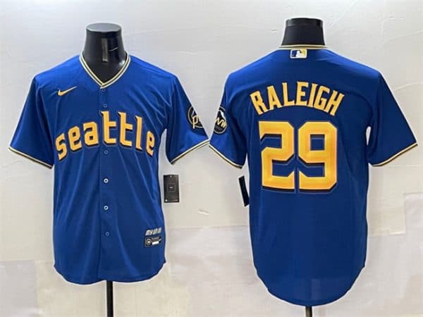 Seattle Mariners #29 Cal Raleigh Royal City Connect Cool Base Stitched Jersey