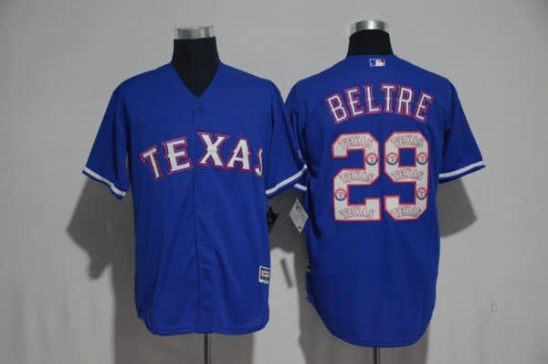 Texas Rangers #29 Adrian Beltre Blue Team Logo Print Cool Base Stitched Jersey