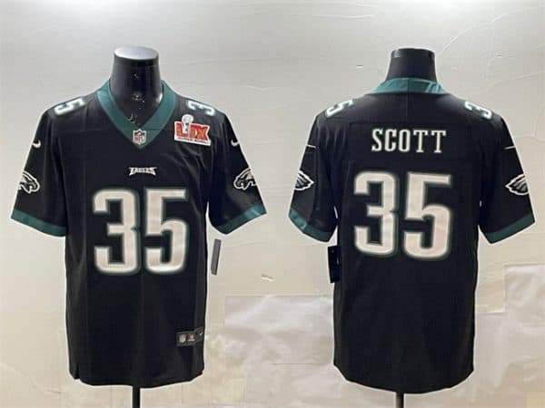 Philadelphia Eagles #35 Boston Scott Black 2025 Super Bowl LIX Patch Vapor Untouchable Limited Stitched Jersey
