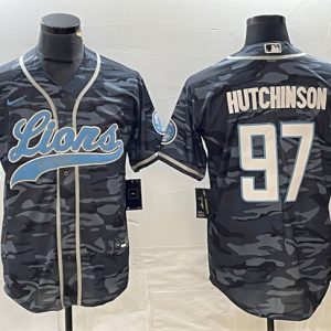 Detroit Lions #97 Aidan Hutchinson Gray Camo Cool Base Stitched Jersey