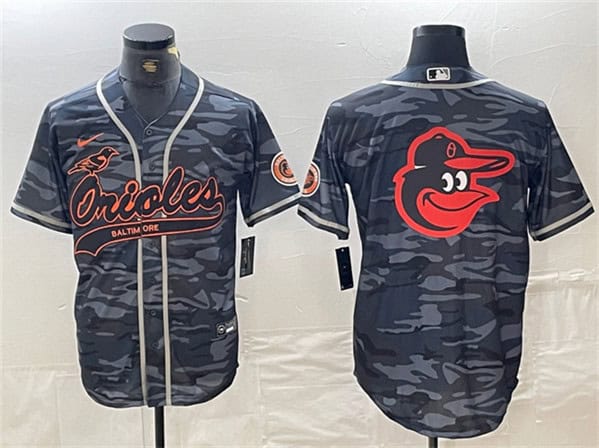 Baltimore Orioles Gray Camo Team Big Logo Cool Base Stitched Jersey