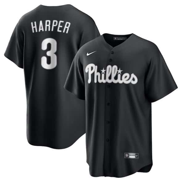 Philadelphia Phillies #3 Bryce Harper Black Lights Out Limited Stitched Jersey