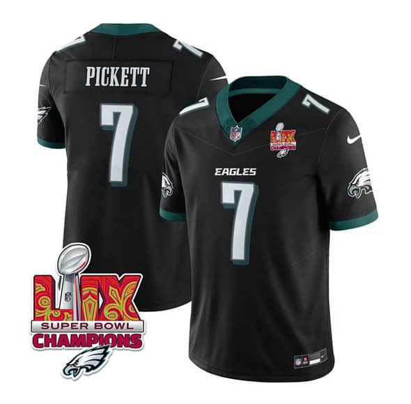 Philadelphia Eagles #7 Kenny Pickett Black 2025 Eagles Logo Super Bowl LIX Patch New F.U.S.E. Vapor Limited Stitched Jersey