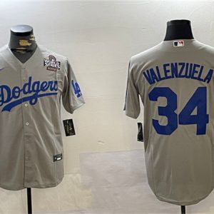 Los Angeles Dodgers #34 Toro Valenzuela Gray 2024 World Series Cool Base Stitched Jersey