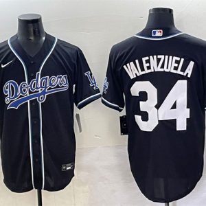 Los Angeles Dodgers #34 Fernando Valenzuela Black Fashion Stitched Jersey