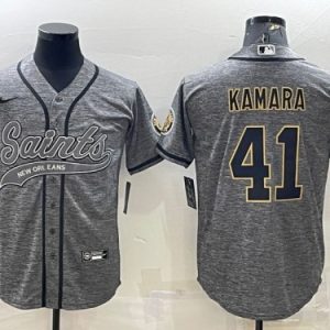 New Orleans Saints #41 Alvin Kamara Gray With Patch Cool Base Stitched Baseball Jersey