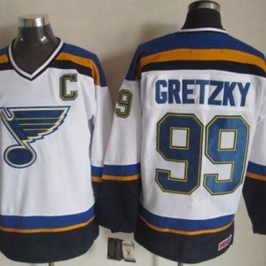 Blues #99 Wayne Gretzky White Navy CCM Throwback Stitched Jersey