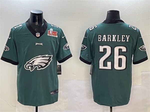Philadelphia Eagles #26 Saquon Barkley Green 2025 Super Bowl LIX Patch Team Big Logo Vapor Untouchable Limited Stitched Jersey