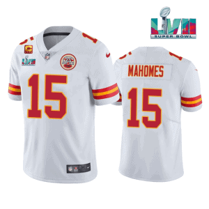 Kansas City Chiefs #15 Patrick Mahomes White Super Bowl LVII Patch And 4-Star C Patch Vapor Untouchable Limited Stitched Jersey