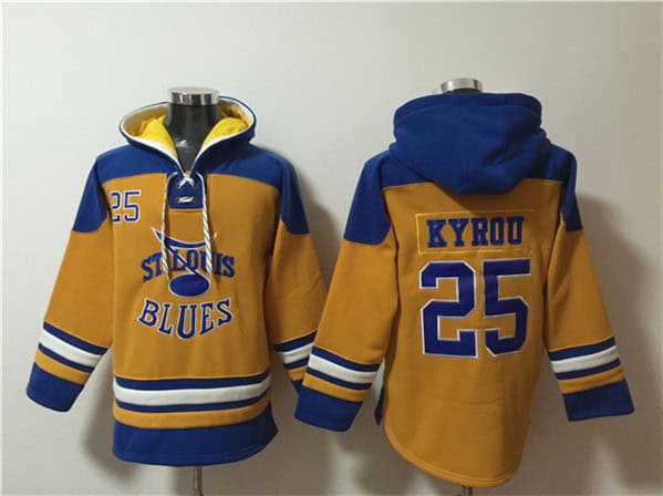 St. Louis Blues #25 Jordan Kyrou Yellow Ageless Must-Have Lace-Up Pullover Hoodie