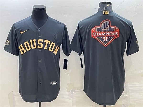 Houston Astros All-Star Charcoal 2022 World Series Champions Team Big Logo Cool Base Stitched Jersey