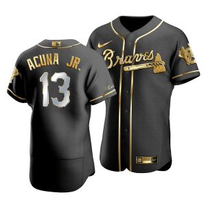 Atlanta Braves #13 Ronald Acuna Jr Black Golden Flex Base Stitched Jersey