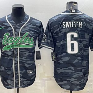 Philadelphia Eagles #6 DeVonta Smith Gray Camo With Patch Cool Base Stitched Jersey