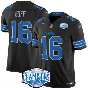 Detroit Lions #16 Jared Goff Black 2024 NFC North Champions F.U.S.E. Vapor Limited Stitched Jersey
