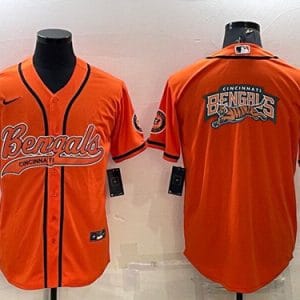 Cincinnati Bengals Orange Team Big Logo With Patch Cool Base Stitched Baseball Jersey