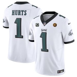 Philadelphia Eagles #1 Jalen Hurts White 2023 F.U.S.E. With 3-Star C Patch And John Madden Patch Vapor Limited Stitched Jersey
