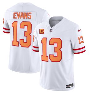 Tampa Bay Buccaneers #13 Mike Evans 2023 F.U.S.E. White With 4-Star C Patch Throwback Limited Stitched Jersey