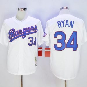 Mitchell And Ness Rangers #34 Nolan Ryan Stitched White Throwback Jersey