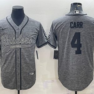 Las Vegas Raiders #4 Derek Carr Gray With Patch Cool Base Stitched Baseball Jersey