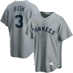 New York Yankees #3 Babe Ruth Grey Cool Base Stitched Baseball Jersey