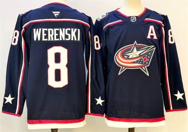 Columbus Blue Jackets #8 Zach Werenski Navy With A Patch Stitched Jersey