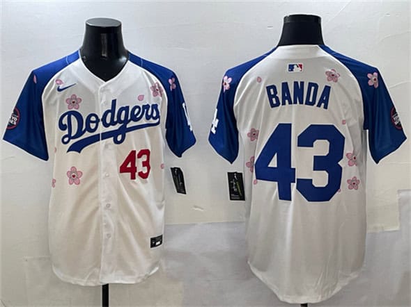 Los Angeles Dodgers #43 Anthony Banda White Royal 2025 Tokyo Series Limited Stitched Jersey