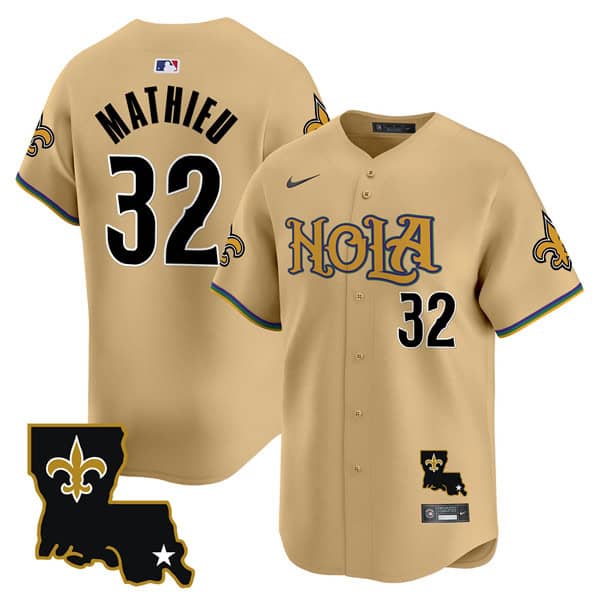 New Orleans Saints #32 Tyrann Mathieu Gold Cool Base Stitched Jersey