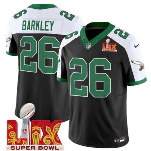 Philadelphia Eagles #26 Saquon Barkley Black White 2025 Super Bowl LIX Patch F.U.S.E. Vapor Untouchable Limited Stitched Jersey