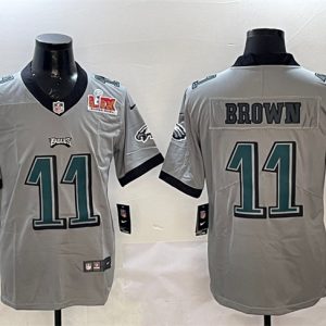 Philadelphia Eagles #11 A. J. Brown Gray 2025 Super Bowl LIX Patch Vapor Untouchable Limited Stitched Jersey