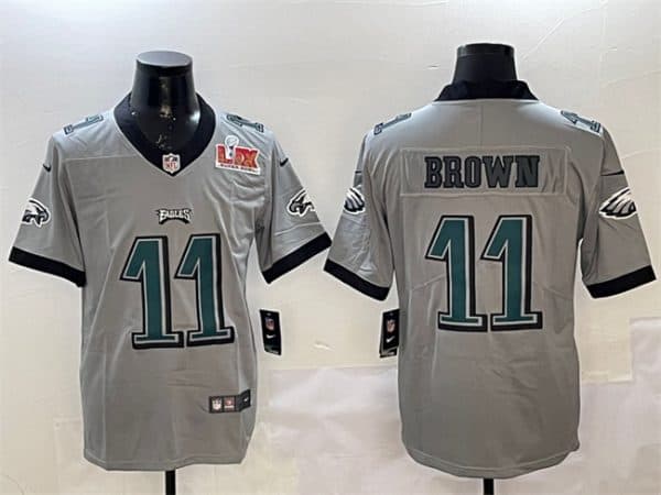 Philadelphia Eagles #11 A. J. Brown Gray 2025 Super Bowl LIX Patch Vapor Untouchable Limited Stitched Jersey