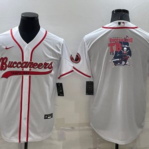 Tampa Bay Buccaneers White Team Big Logo With Patch Cool Base Stitched Baseball Jersey