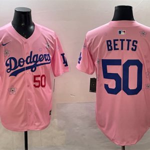 Los Angeles Dodgers #50 Mookie Betts Pink 2025 Tokyo Series Limited Stitched Jersey