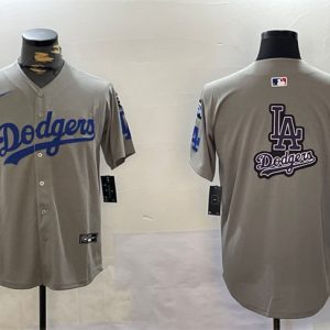 Los Angeles Dodgers Team Big Logo Gray 2024 World Series Champions With Fernando Memorial Patch Limited Stitched Jersey