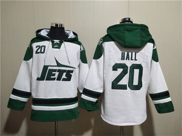 New York Jets #20 Breece Hall White Ageless Must-Have Lace-Up Pullover Hoodie