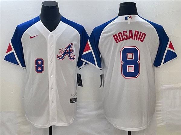 Atlanta Braves #8 Eddie Rosario White 2023 City Connect Cool Base With Patch Stitched Jersey