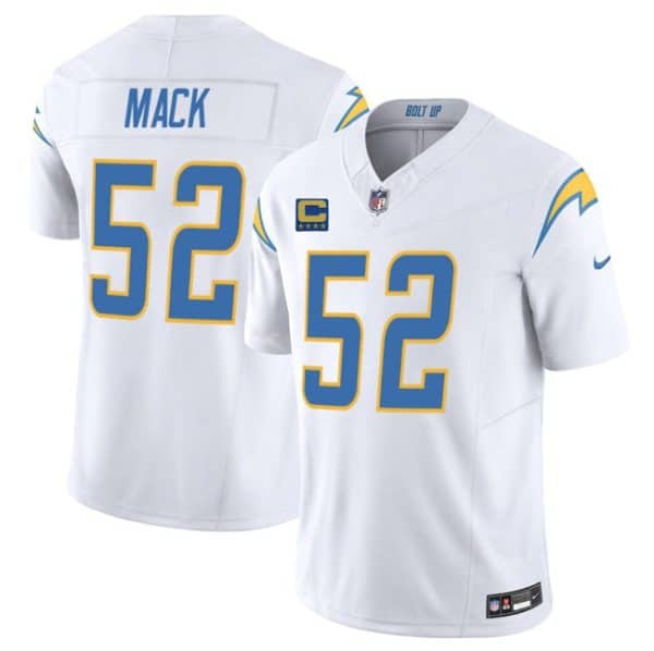 Los Angeles Chargers #52 Khalil Mack White 2025 F.U.S.E With 4-Star C Patch Vapor Limited Stitched Jersey
