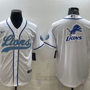 Detroit Lions White Team Big Logo With Patch Cool Base Stitched Baseball Jersey