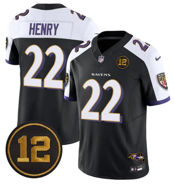 Baltimore Ravens #22 Derrick Henry Black Alternate 2025 F.U.S.E Jacoby Jones Patch Vapor Limited Jersey
