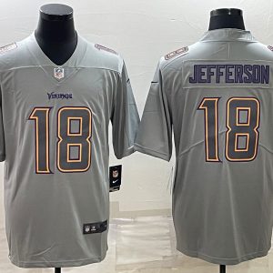 Minnesota Vikings #18 Justin Jefferson Gray Atmosphere Fashion Stitched Jersey
