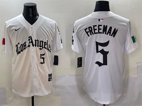 Los Angeles Dodgers #5 Freddie Freeman White Mexico 2025 LA Gothic Style With Fernando Patch Vapor Premier Limited Stitched Jersey