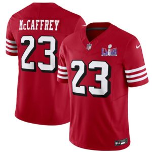 San Francisco 49ers #23 Christian McCaffrey New Red 2024 F.U.S.E. Super Bowl LVIII Patch Vapor Untouchable Limited Stitched Jersey