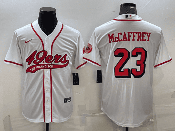 San Francisco 49ers #23 Christian McCaffrey New White With Patch Cool Base Stitched Baseball Jersey