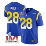 Los Angeles Rams #28 Marshall Faulk Royal 2022 Super Bowl LVI Vapor Limited Stitched Jersey
