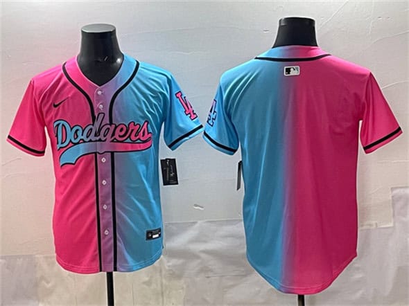 Los Angeles Dodgers Blank Pink Blue Limited Stitched Jersey