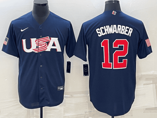 USA #12 Kyle Schwarber 2023 Navy World Classic Stitched Jersey