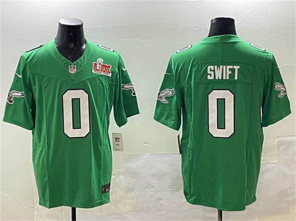 Philadelphia Eagles #0 D'Andre Swift Green 2025 Super Bowl LIX Patch F.U.S.E. Throwback Vapor Untouchable Limited Stitched Jersey